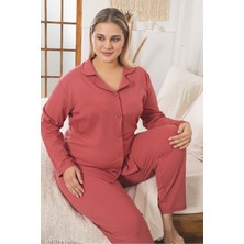 Asel Büyük Beden Boydan Düğmeli Kaşkorse Kumaş Pijama Takımı