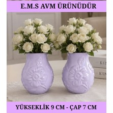 E.M.S 2 Adet Lila Renk Çiçek Desenli Vazo Dekoratif Vazo Dekoratif Saksı.