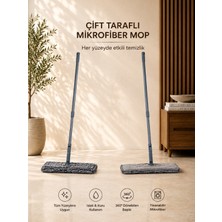 Çift Taraflı Mikrofiber Makarna Mop 360° Döner Başlıklı Islak Kuru Temizlik Mopu Yıkanabilir Bezli VICHY-7029  40CM Hareketli