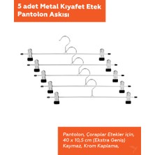Bakasana 5 Adet Metal Kıyafet, Etek ve Pantolon Askısı – Ekstra Geniş Mandallı Krom Askı Seti (40 x 10.5 Cm)