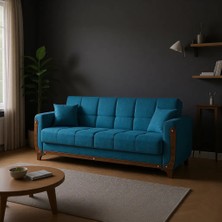 Belletto Yataklı-Sandıklı Zeta Kanepe Mavi Kavak İskeletli 220 cm Derinlik 60 cm Konforlu Tasarım