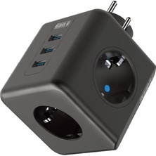 Fulltech Termal Akım Korumalı 3'lü Duvar Tipi Priz 3 x USB Siyah Renk Isıya Dayanıklı