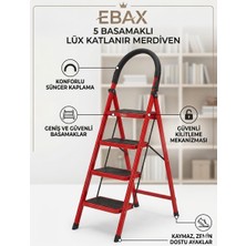 Ebax Lüx 5 Basamaklı Katlanır Ev ve Ofis Merdiveni - Sağlam Metal Gövde, Geniş Kaymaz Mat Basamaklı Taşınabilir Portatif Merdiven