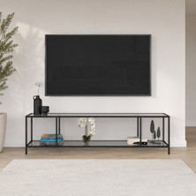 Tv Sehpası Siyah Çerçeveli Temperli Camlı 180 cm