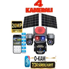 TR Charger 4 Kameralı 20MP 4g Çift Solar Güneş Panel Renkli Gece Görüş Aov Sesli Konuşma Çakar LED 7/24