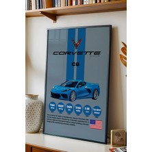 E2 Nova Corvette C8 Araba Tablosu - Teknik Özellikli Otomobil Poster - Çerçeveli Duvar Dekoru