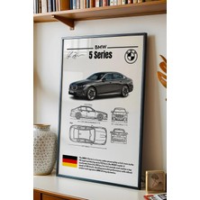 E2 Nova Bmw 5 Serisi Tablo - Teknik Özellikli Alman Lüks Sedan Poster - Çerçeveli Duvar Dekoru - Blueprint