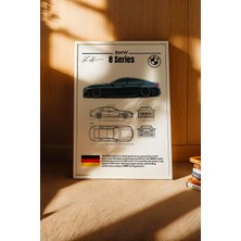 E2 Nova Bmw 8 Serisi Tablo - Teknik Özellikli Alman Grand Tourer Poster - Çerçeveli Duvar Dekoru - Blueprint