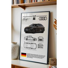 E2 Nova Audi A6 Tablo - Teknik Özellikli Alman Lüks Sedan Poster - Çerçeveli Duvar Dekoru - Araba Blueprint