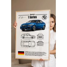 E2 Nova Bmw 1 Serisi Tablo - Teknik Özellikli Alman Spor Hatchback Poster - Çerçeve Duvar Dekoru - Blueprint