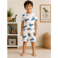KR Kids Erkek Çocuk Dinozor Desenli Kısa Kollu Şortlu Pijama Takımı – Pamuklu Yazlık Çocuk Pijama