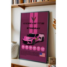 E2 Nova Corvette Stingray Araba Tablosu - Teknik Özellikli Otomobil Poster - Çerçeveli Duvar Dekoru