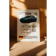 E2 Nova Bmw 4 Serisi Tablo - Teknik Özellikli Alman Spor Coupe Poster - Çerçeveli Duvar Dekoru - Blueprint