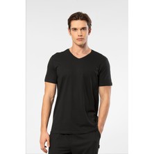 Cacharel Erkek Kısakol V Yaka T-Shirt, %50 Pamuk %50 Modal