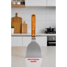 Destpak Japon Spatulası Bıçaklı ve Delikli - Profesyonel 304 Kalite - Teppanyaki Stil Spatula - Ahşap Akasya Saplı - Hem Dekoratif Hem Pratik