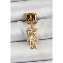Grifinstore 316L Çelik Sallantılı Zirkon Taşlı Ayıcık Model Gold Renk Nomination Charm