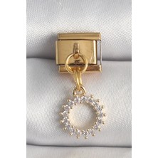 Grifinstore 316L Çelik Gold Renk Zirkon Taşlı Sallantı Güneş Model Nomination Charm