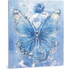 İğne İzi Hı Stone 5d Elmas Taş Işleme Kiti Tablo 21X25 cm Mavi Kelebek Desenli
