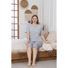 Asel Büyük Beden Likralı Pamuklu Kapri Pijama Takım