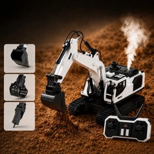 Apexma Oyuncak 2.4ghz Uzaktan Kumandalı Buharlı Ekskavatör Şarjlı Işıklı 3 Başlıklı Paletli Hareketli 360° Dönen Kepçe Iş Makinesi