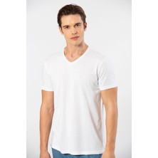 Cacharel Erkek Kısakol V Yaka T-Shirt, %50 Pamuk %50 Modal