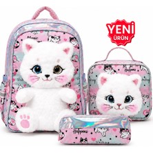 Çantaland Kız Çocuk Ilkokul Çantası 3’lü Set Peluş Detaylı Sırt Çantası Beslenme Çantası Kalemlik