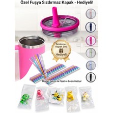 Stanley 40 Oz Uyumlu Sızdırmaz Yedek Kapak - Fuşya (Kombin Pipet ve Figürlü Pipet Başlığı Hediyeli)