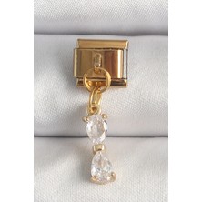 Grifinstore 316L Çelik Gold Renk Sallantı Zirkon Taşlı Kurdele Model Nomination Charm