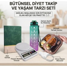 Nurimo Wellness 5'li Form ve Diyet Takip Motivasyon Seti - Mutfak Terazisi, Motivasyon Matarası, Vücut Mezurası, Çelik Yemek Kutusu ve Diyet Günlüğü