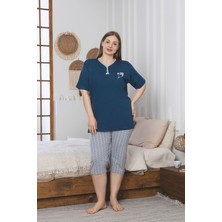Asel Büyük Beden Likralı Pamuklu Kapri Pijama Takım