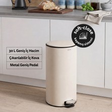 5Five Delta Metal Pedallı Çöp Kovası - 30 L, Soft Close, İç Kovalı, Kil Beyazı