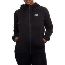 Nike Kadın Spor Sweatshirt Siyah Kapüşonlu Düz Desenli Regular Fit Tasarım