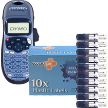 Dymo Letratag Etiket Yazıcı ve 10 Adet Ecotagplus Muadil Plastik Yedek Şerit Etiket Beyaz 12 mm