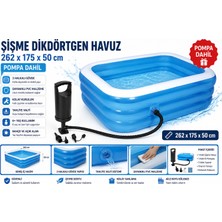Hak-İş Oyuncak Şişme Dikdörtgen Havuz 262 x 175 x 50 cm Mavi Bahçe Havuzu + El Pompası Dahil