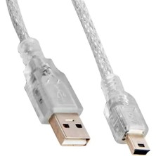 EstoreBox USB 2.0 Şeffaf 5 Metre USB Am Mini 5 Pin Kablo