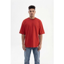 Machinist Erkek Basic Pamuklu Super Oversize Tişört Kiremit