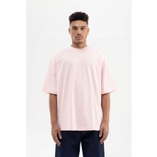 Machinist Erkek Basic Pamuklu Super Oversize Tişört Toz Pembe