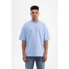 Machinist Erkek Basic Pamuklu Super Oversize Tişört Bebe Mavi