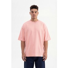 Machinist Erkek Basic Pamuklu Super Oversize Tişört Koyu Pudra