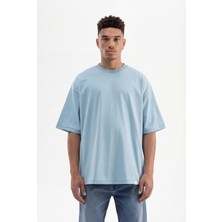 Machinist Erkek Basic Pamuklu Super Oversize Tişört Soluk Mavi