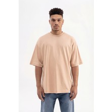 Machinist Erkek Basic Pamuklu Super Oversize Tişört Vizon