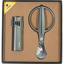 Cohiba 4 Torch Gunmetal Çakmak Gunmetal Makas Ikili Puro Seti