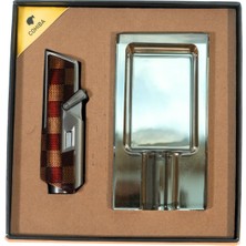 Cohiba Tek Torch Dama Desenli Çakmak Kristal Tekli Küllük Ikili Puro Seti