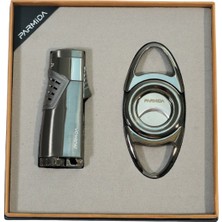 Parmida 3 Torch Gunmetal Çakmak Gunmetal Kesici Ikili Puro Seti