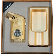 Parmida Gold Tek Torch Masa Tipi Çakmak Tekli Gold Küllük Ikili Puro Seti