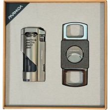 Parmida 3 Torch Gunmetal Çakmak Gunmetal Kesici Ikili Puro Seti