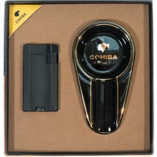 Cohiba Çift Torch Çakmak Porselen Tekli Küllük Siyah Ikili Puro Seti