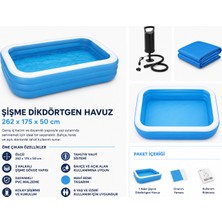 Hak-İş Oyuncak Mega Boy Dikdörtgen Şişme Çocuk Havuzu 262 x 175 x 51 cm Pompa ve Havuz 51258 Örtüsü I
