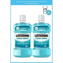 Listerine Cool Mint Ağız Bakım Suyu 500 ml x 2 Cam Bardak Hediyeli Ferah Nefes ve Uzun Süre Etki ile