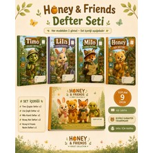 Papelia Honey & Friends Defter Seti – 9 Parça Sevimli Karakterli Çizgili, Çizgisiz, Kareli, Not ve Resim Defteri Seti (Ciltsiz)